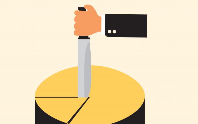 Een illustratie van een taartvormig figuur waar een punt uit wordt gesneden.