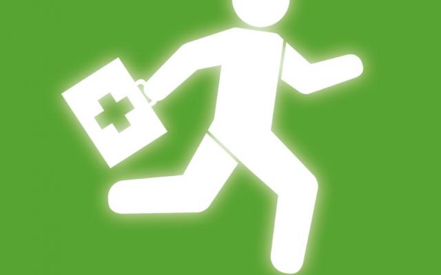 Illustratie van een rennende figuur met een koffer.