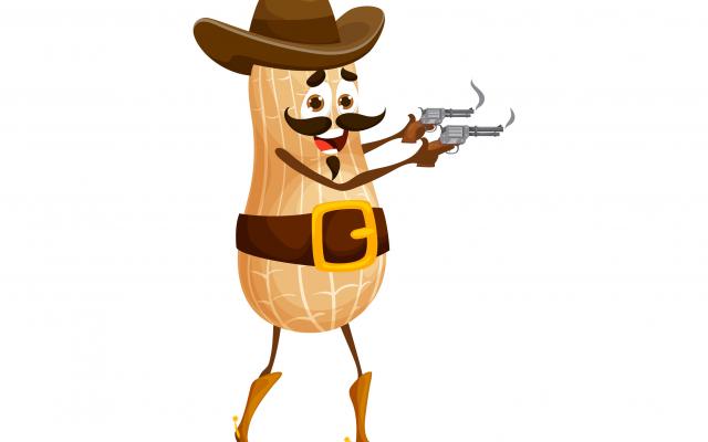 Illustratie van een pinda verkleed als cowboy.