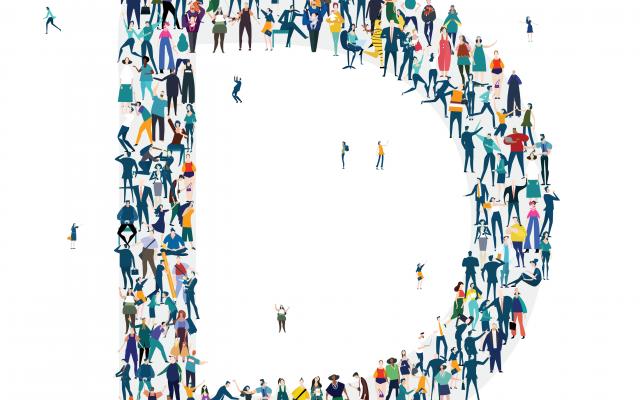 Letter D opgebouwd uit mensen