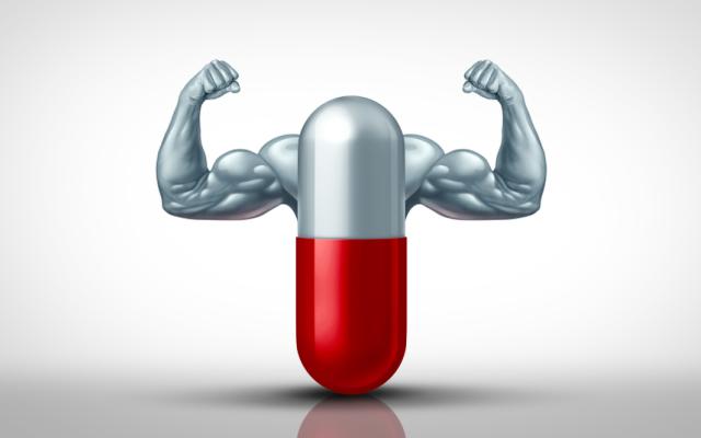 Tekening van pil met sterke armen