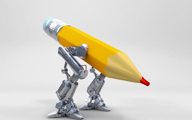 Potlood met robot benen