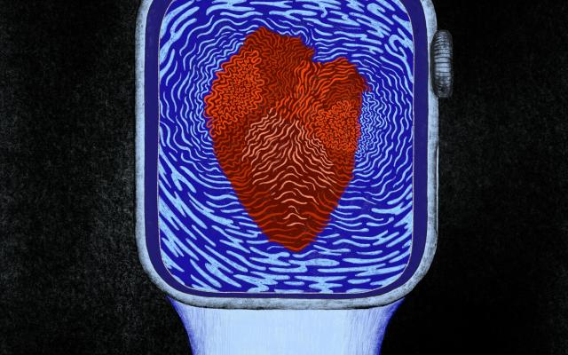 Smartwatch met hart erin afgebeeld