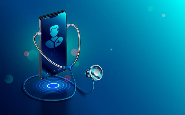 Illustratie van een mobiel met een stethoscoop