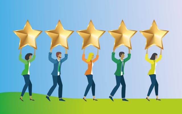 Ilustratie van mensen die grote sterren omhoog houden