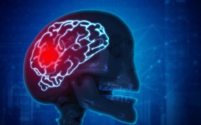 Illustratie van hersenen met rood oplichtend deel erin
