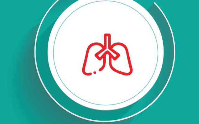 Illustratie van longen met een pijl die er in een cirkel omheen zit