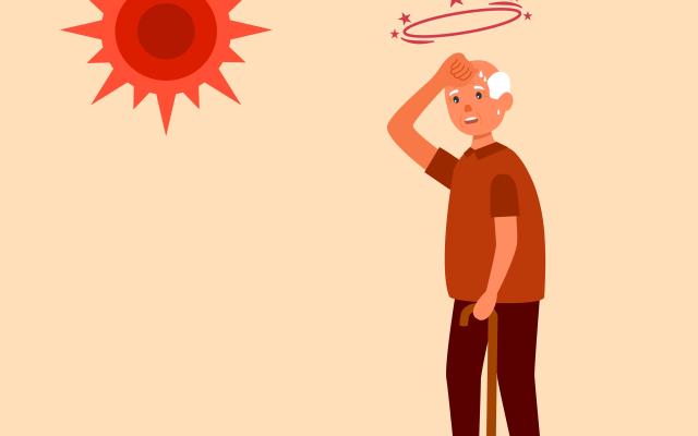 Een illustratie van man die duizelig wordt van de zon