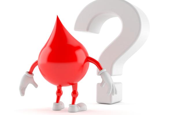 Illustratie van een druppel bloed met een vraagteken erachter