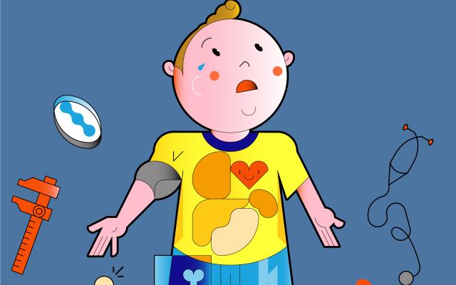 Illustratie van kind me allemaal gereedschap er omheen