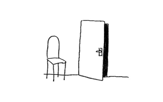Illustratie van een deur en een stoel