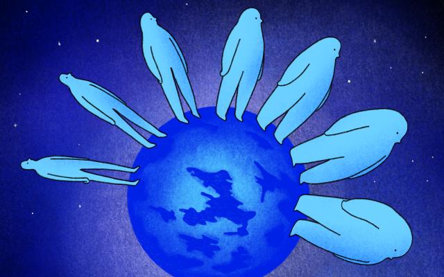 Wereldbol met mensen erop