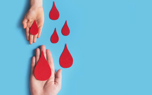 Handen met papieren druppels bloed