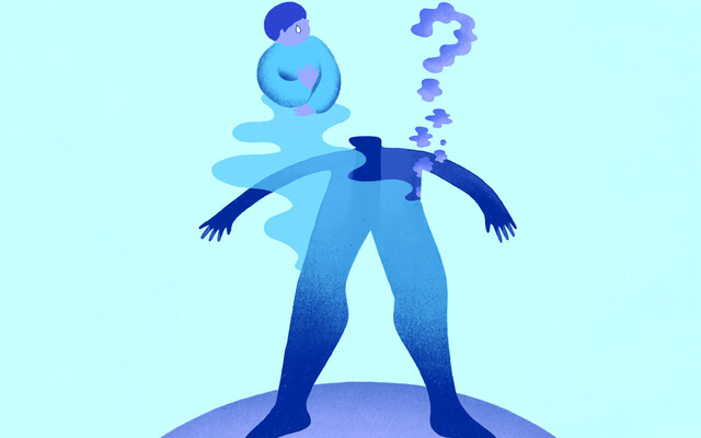 Illustratie van een man die verandert in een vraagteken