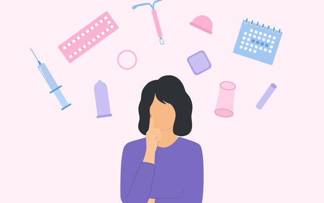 illustratie van vrouw die anticonceptie moet kiezen