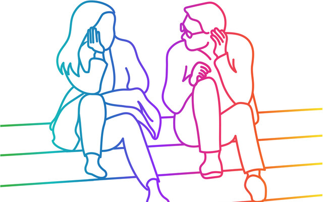 Twee mensen die met elkaar praten