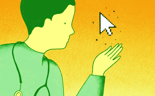 Illustratie arts kijkt naar cursor