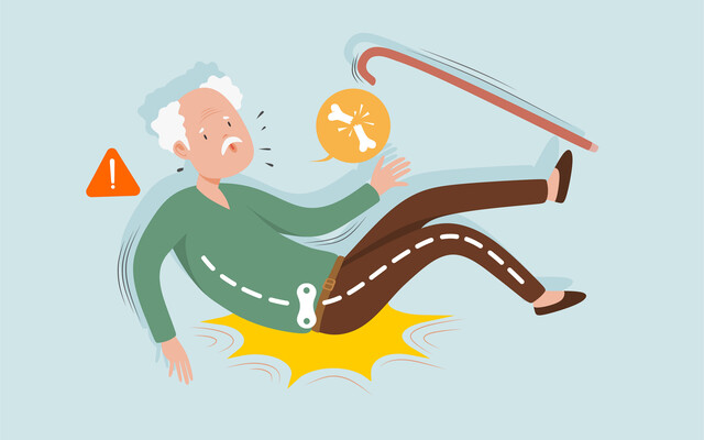 Illustratie van een oude man die valt