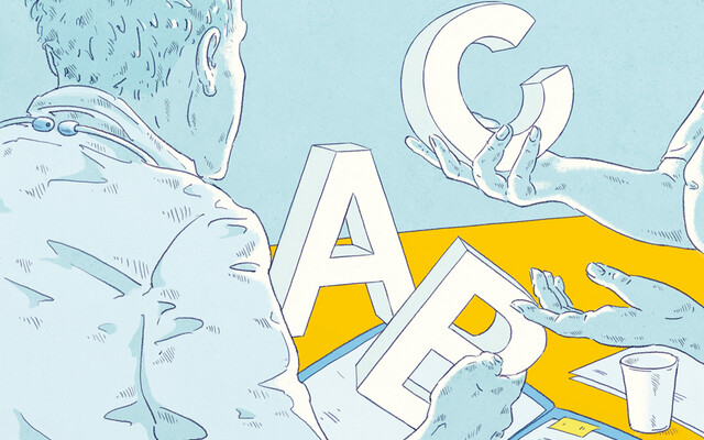 Illustratie van mensen die in bespreking zitten