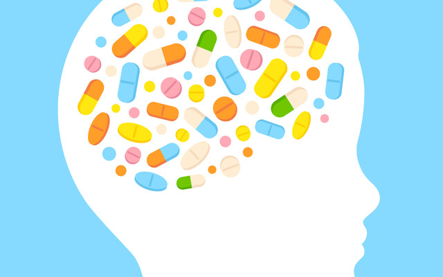 Illustratie waarbij hersenen bestaand uit pillen