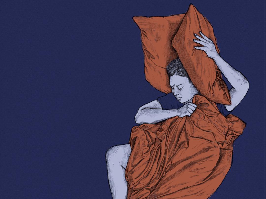 Illustratie van een persoon liggend onder een deken.