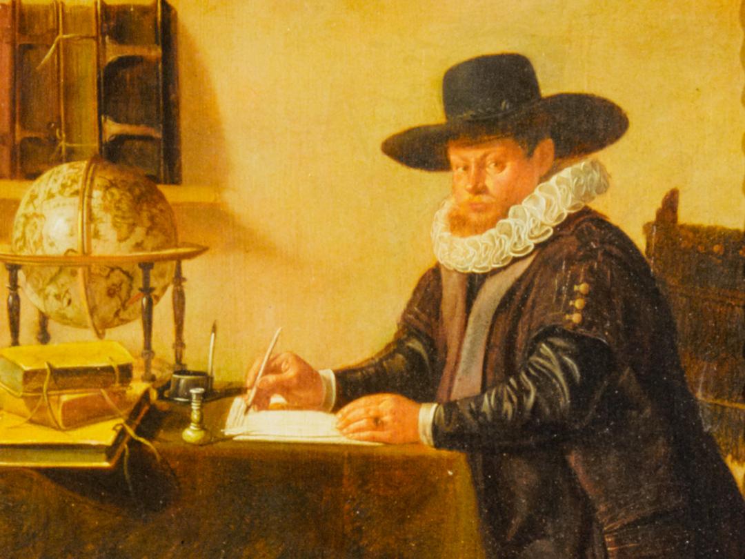 Schilderij van Johan van Beverwijck (1595-1647) in zijn studeerkamer.