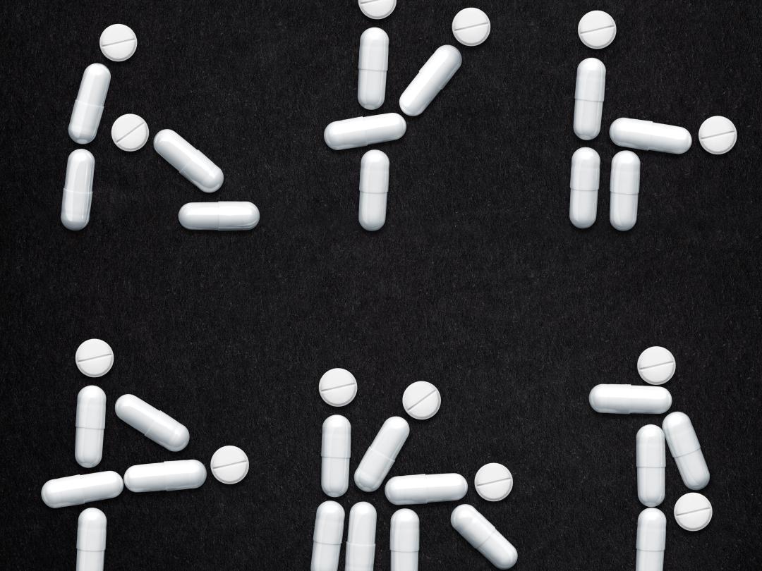 Illustratie van pillen die sex-standjes uitbeelden