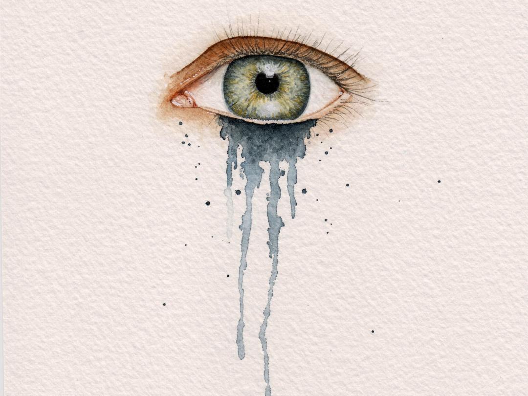 Illustratie van een oog met zwarte tranen