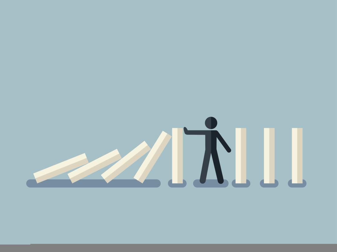 Illustratie van een mannetje dat omvallende blokken tegenhoudt