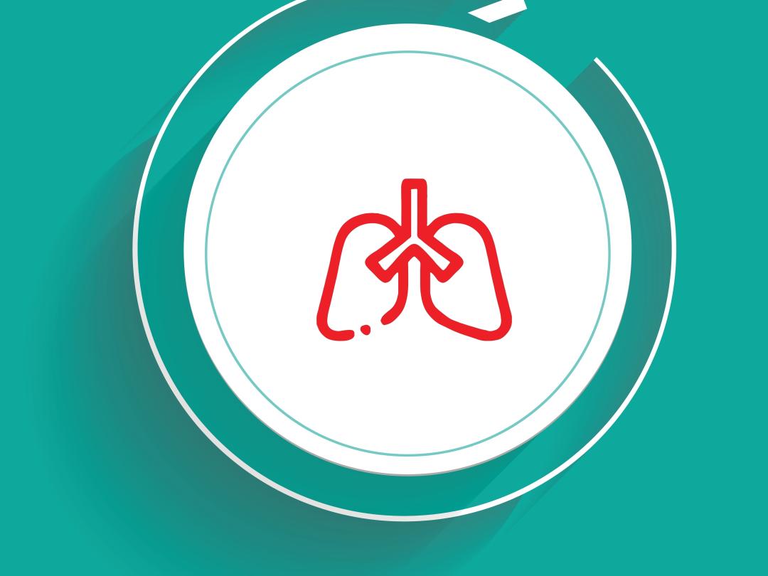 Illustratie van longen met een pijl die er in een cirkel omheen zit