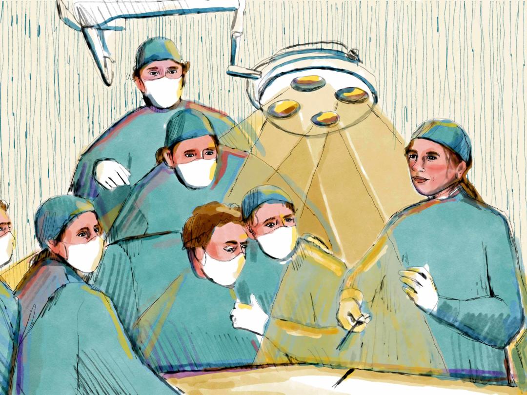 Tekening van artsen in een OK