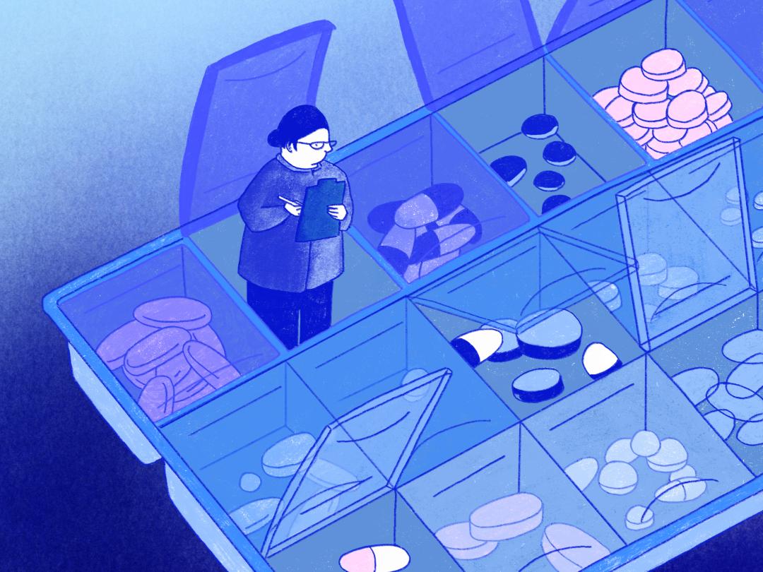 Illustratie van een pillendoosje waar iemand uitkomt