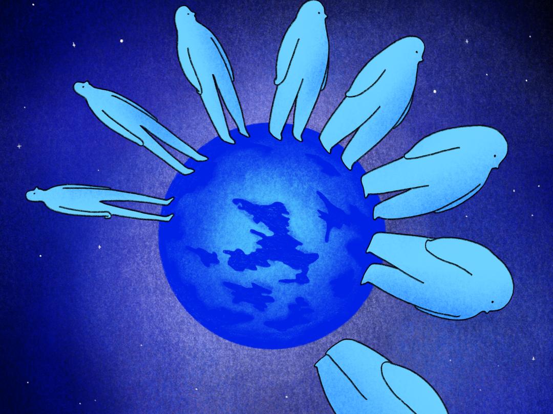 Wereldbol met mensen erop