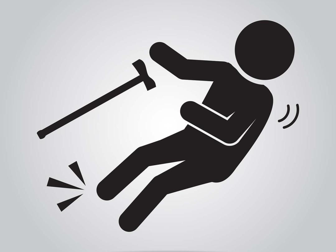 Illustratie van een mannetje met een stok die valt