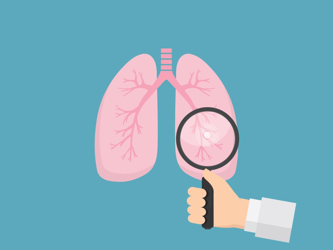 Illustratie van longen met een vergrootglas ervoor