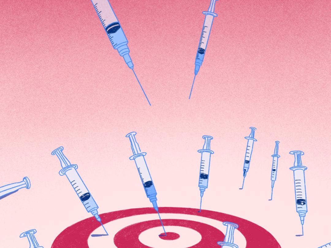 Illustratie: Injectienaalden op een dartbord