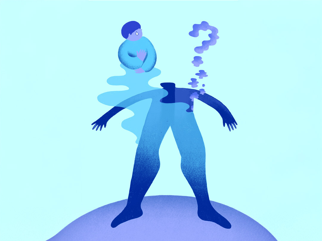 Illustratie van een man die verandert in een vraagteken