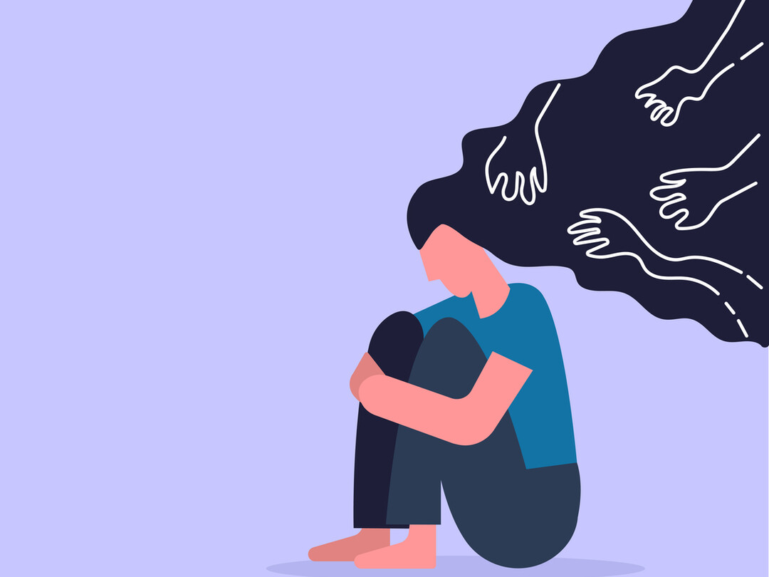 illustratie van vrouw die verdrietig op grond zit