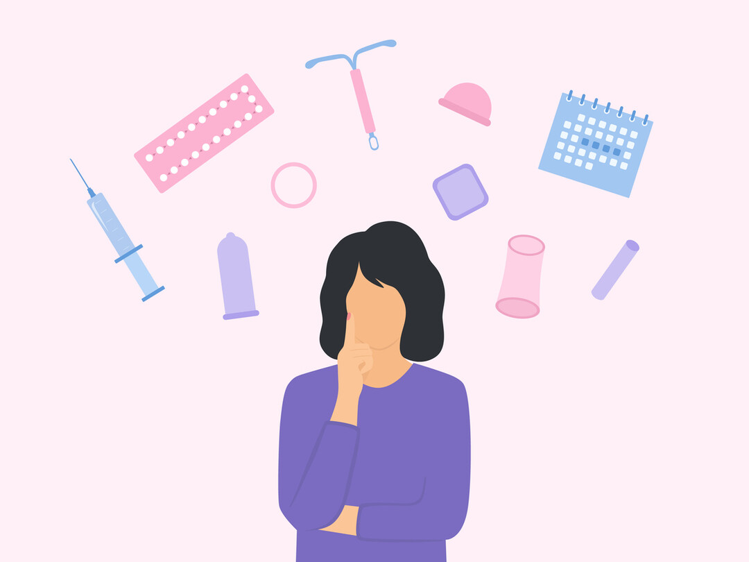 illustratie van vrouw die anticonceptie moet kiezen