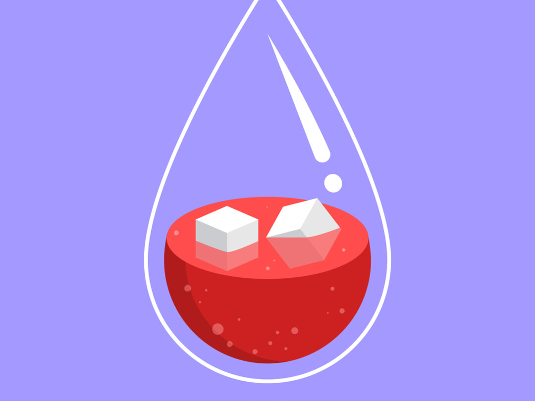 Illustratie van een druppel bloed met suikerklontjes erin