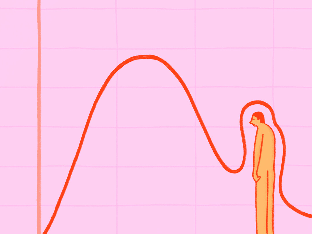 Grafiek met de lijn over een mannetje heen