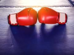 Twee bokshandschoenen.