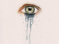 Illustratie van een oog met zwarte tranen