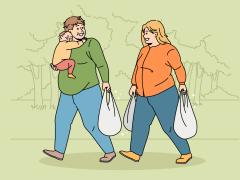 Illustratie van zware ouders met een kind op de arm