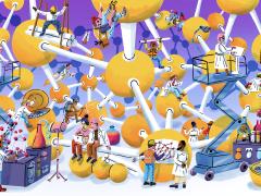 Illustratie van atomen die met elkaar verbonden zijn