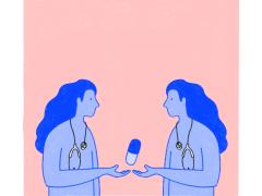 Twee mensen met een pil tussen hen in