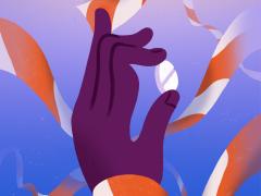 Hand die een tablet vasthoudt