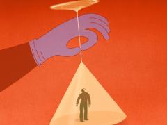 Illustratie van iemand gevangen onder een glas