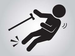 Illustratie van een mannetje met een stok die valt