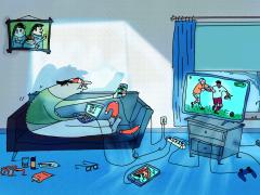 Illustratie van huiskamer met allerlei beeldschermen